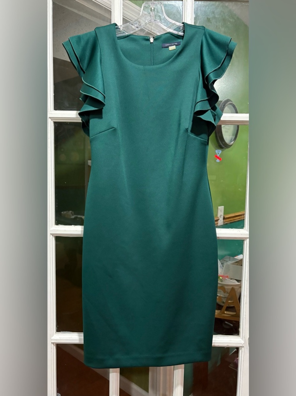 Tommy Hilfiger Emerald Green Ruffle Sleeve Midi Dress